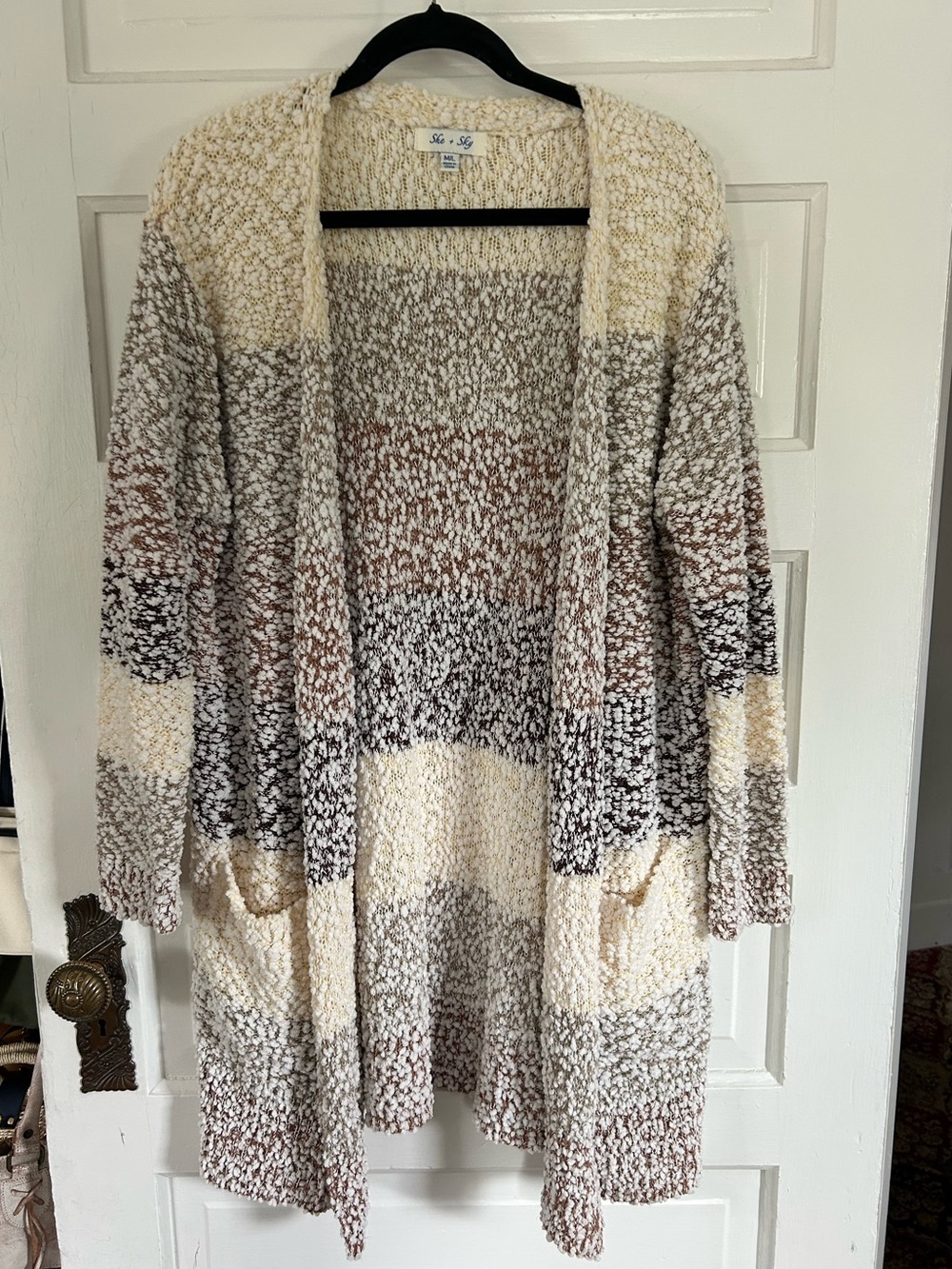 Anthropologie She & Sky Cozy Bouclé Open-Front Cardigan Sweater M/L